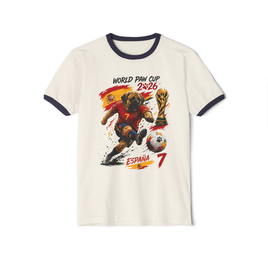 Spain Soccer World Cup 2026 Ringer T-Shirt β Cartoon Player with Trophy