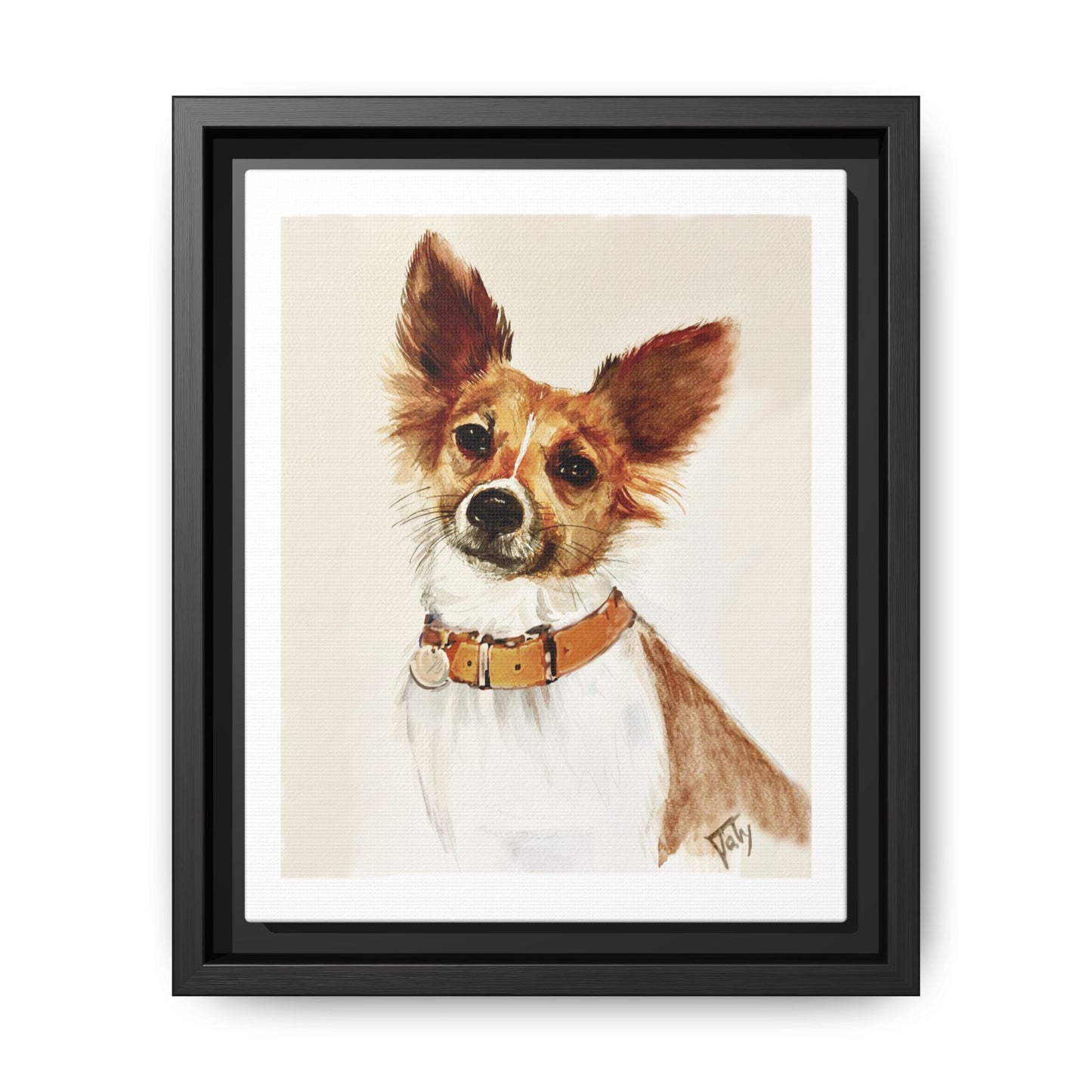 Framed Matte Canvas Dog Portrait by Taty– Watercolor Pet Art Print