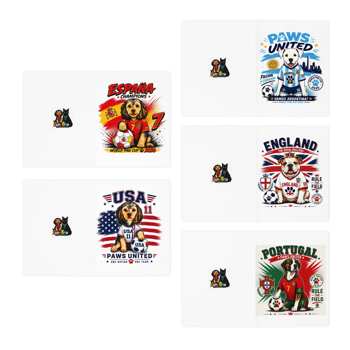 World Paw Cup2026  Greeting Cards Set — 5-Pack International Paws United Designs