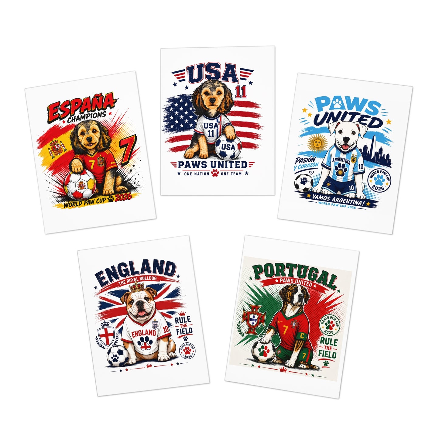 World Paw Cup2026  Greeting Cards Set — 5-Pack International Paws United Designs