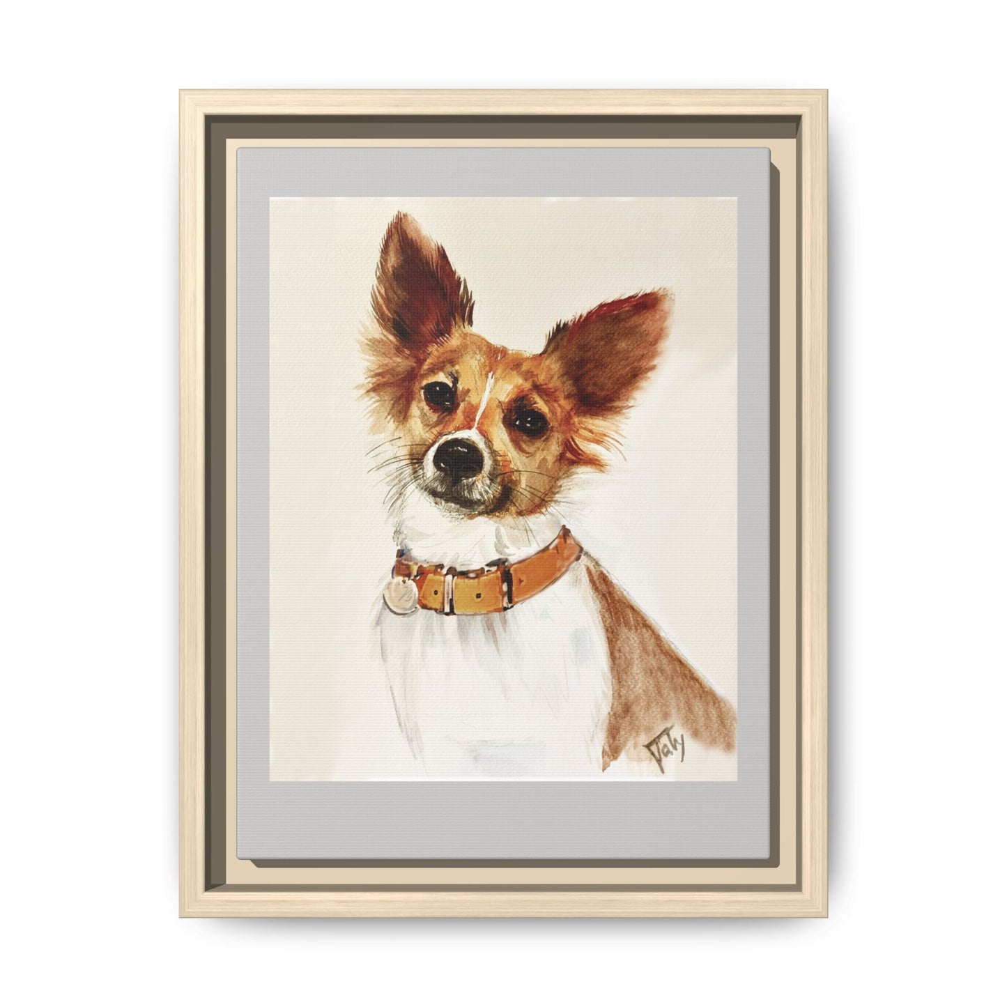 Framed Matte Canvas Dog Portrait by Taty– Watercolor Pet Art Print
