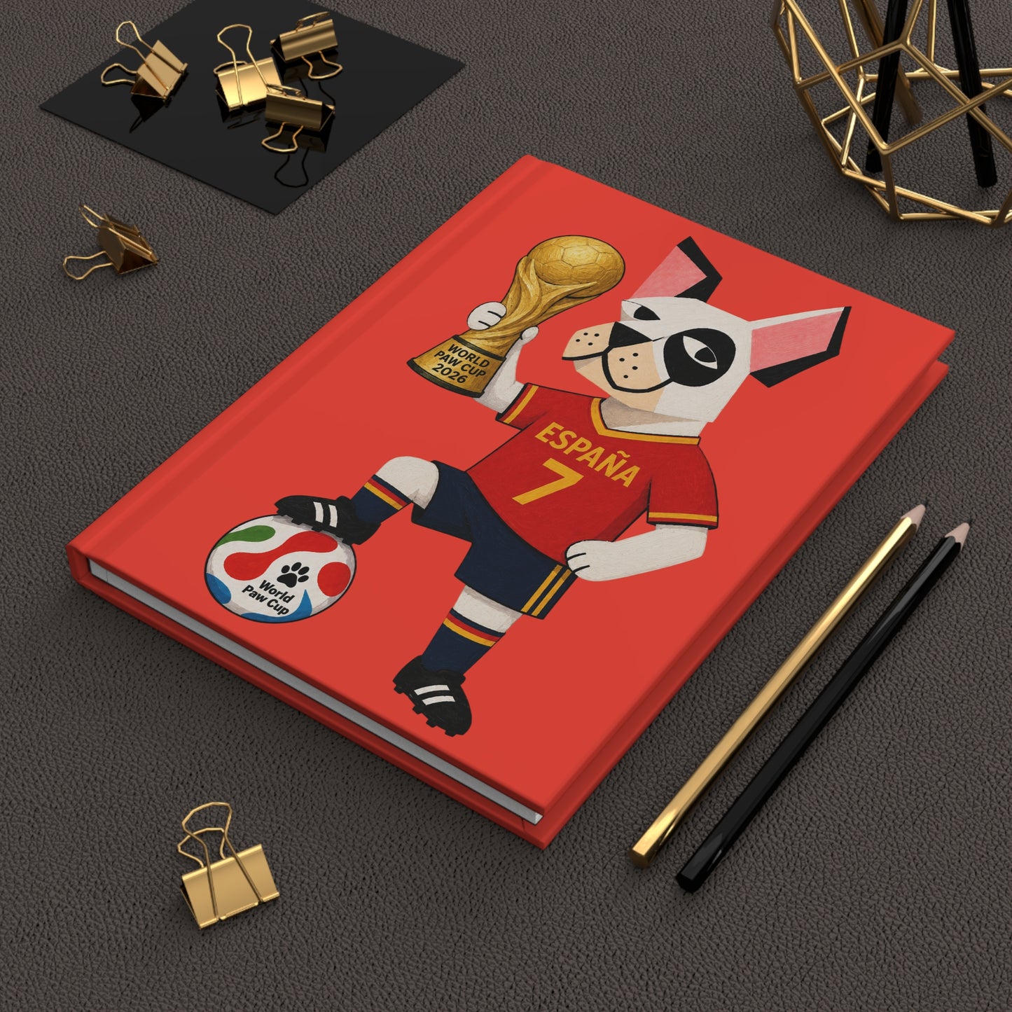 Spain Soccer Dog Hardcover Journal 7— "España" Paw Cup 2026 Notebook