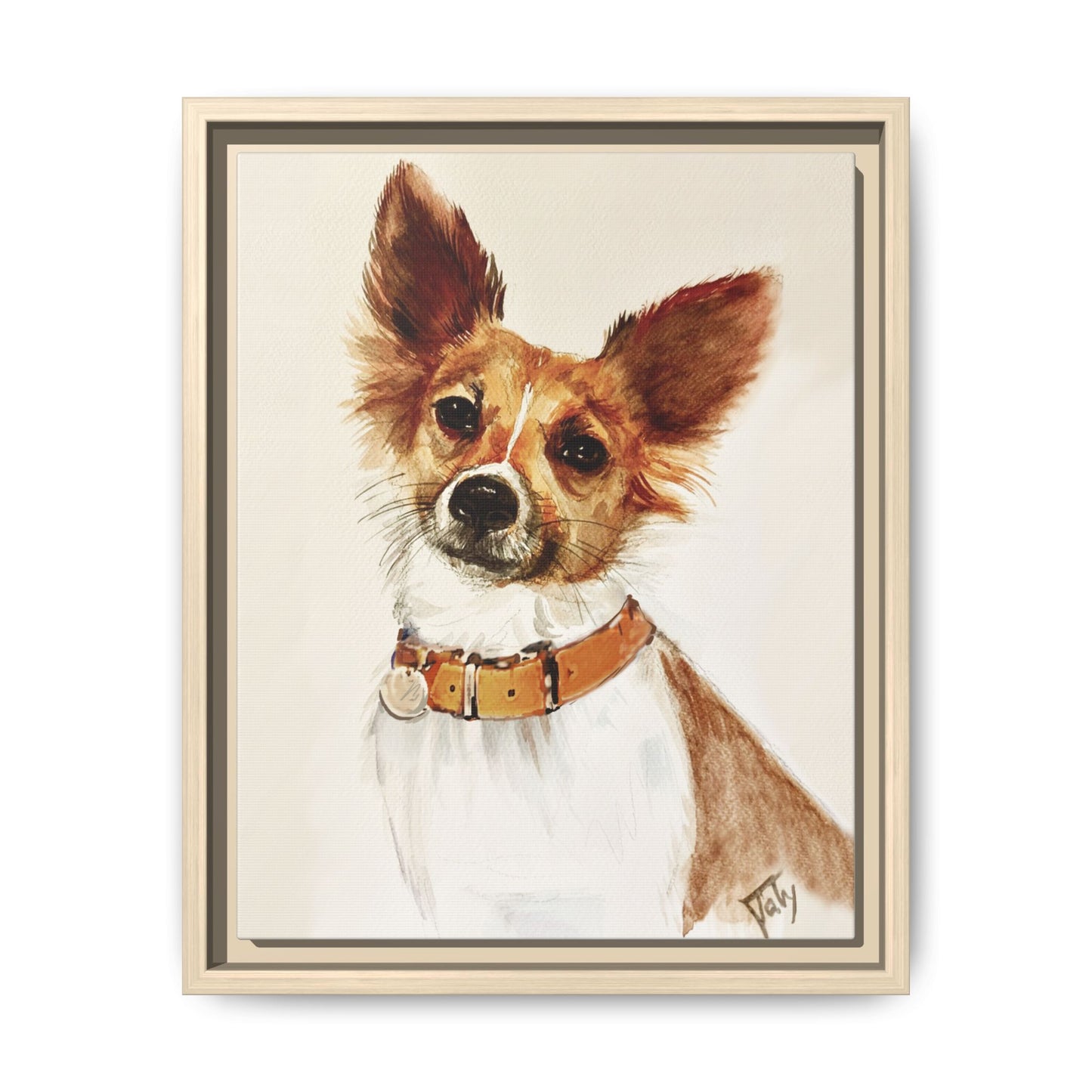 Framed Matte Canvas Dog Portrait by Taty– Watercolor Pet Art Print