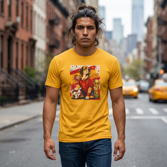 Spain Soccer Dog Graphic Tee — 2026 World Cup Fan Shirt