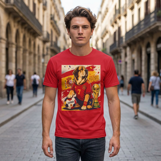 Spain Soccer Dog Graphic Tee — 2026 World Cup Fan Shirt