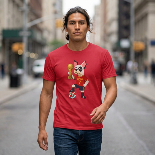Spain Soccer Bulldog Tee 7— World Cup Champion Graphic Football Shirt