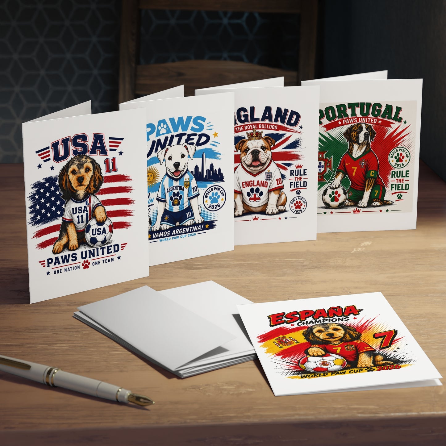World Paw Cup2026  Greeting Cards Set — 5-Pack International Paws United Designs
